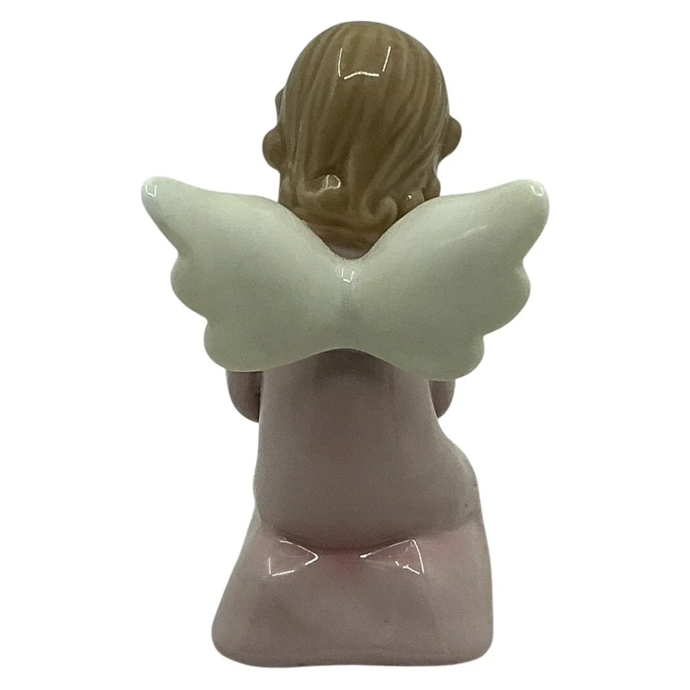 Cosmos Porcelain Praying‎ Angel Figurine Pink Dress 3.25 inch Collectible